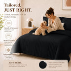 CozyLux Queen Comforter Set Black - 7 Pieces Vertical Quilted Bed in a Bag
