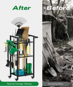 Garden Tool Organizer with Wheels, Yard Tower Rack, Black