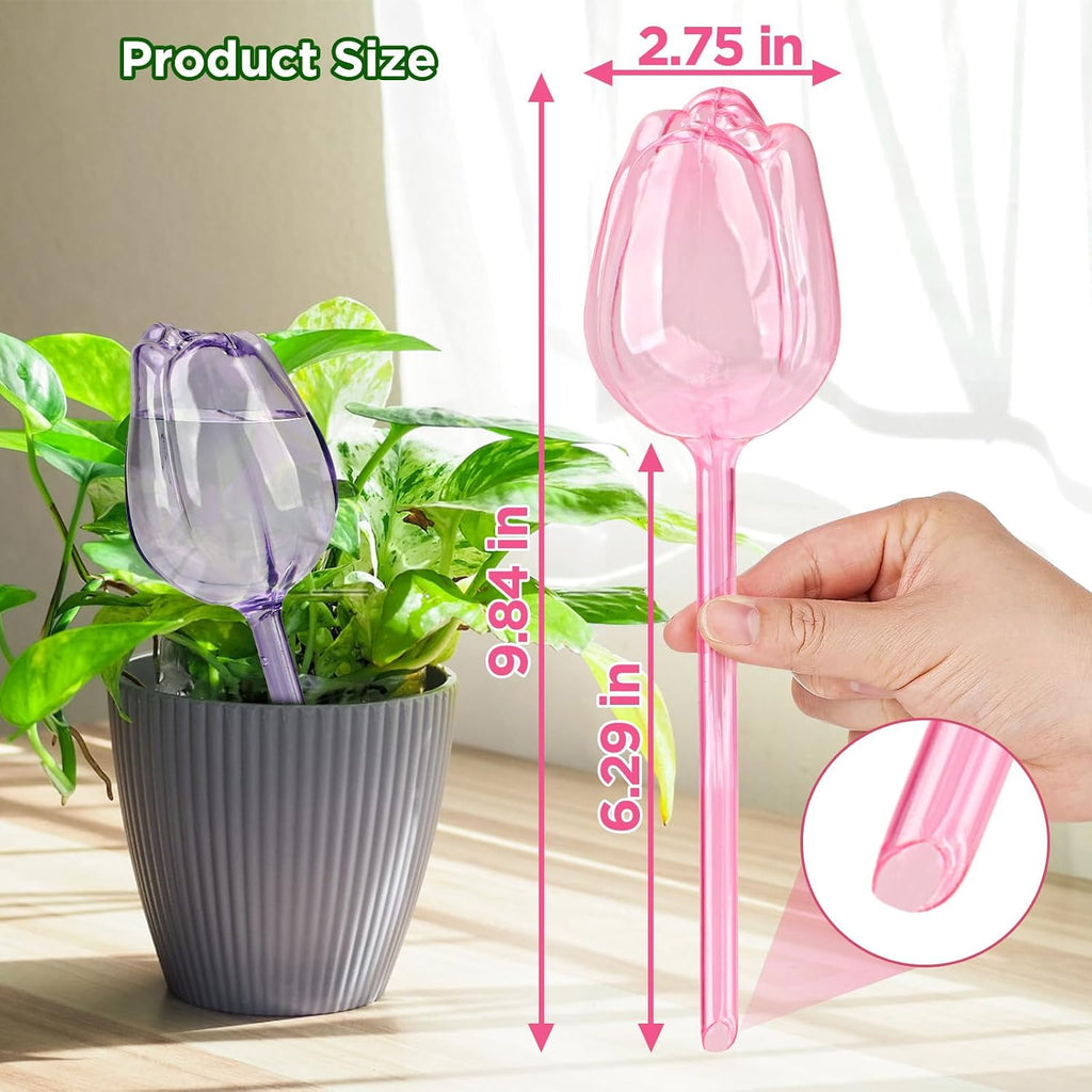 4 Pcs Plastic Self Watering Globes Bulbs for Indoor & Outdoor Plants, Tulip Self Plant Watering Globes, Automatic Plant Watering Devices for Houseplants