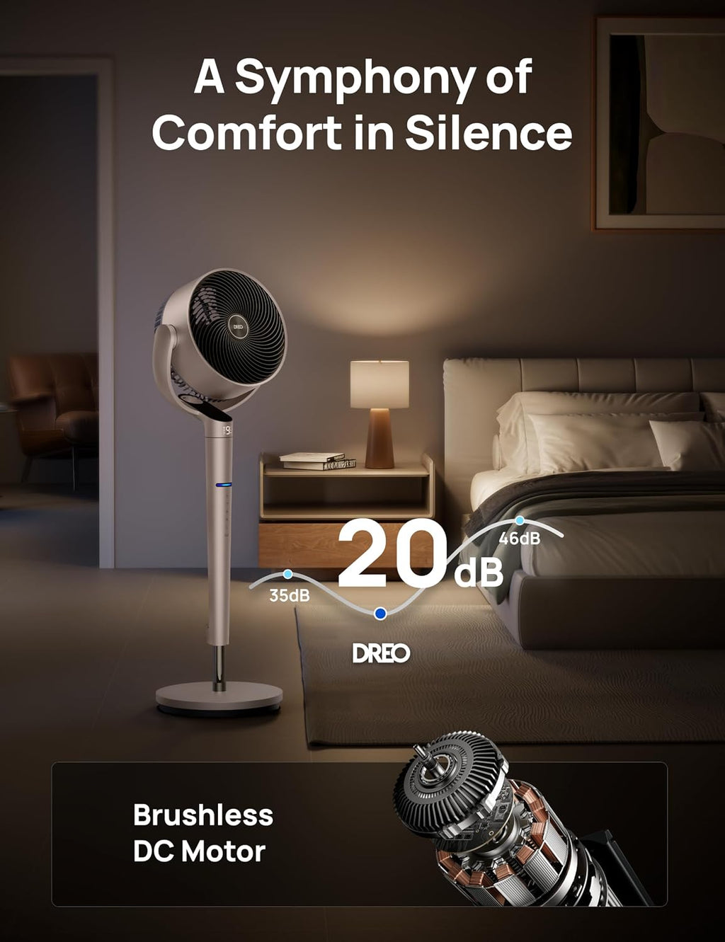 DREO Smart Fan for Bedroom, Position-based Oscillation