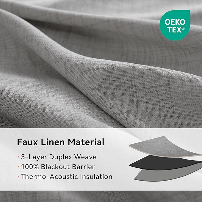 100% Blackout Shield Total Blackout Curtains Faux Linen Textured Thermal - Image 4