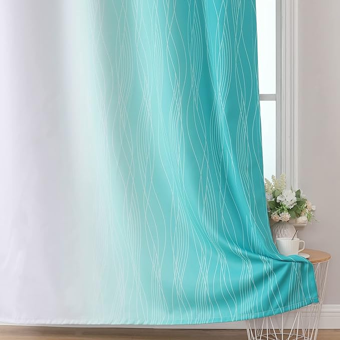 Estelar Textiler Teal and Grayish White Blackout Curtains - Image 6