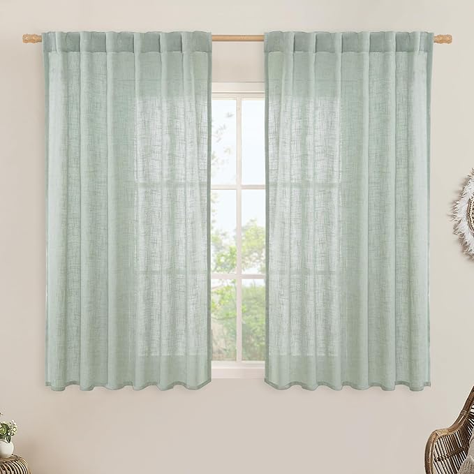 LAMIT Light Sage Linen Curtains 45 Inches Long by LAMIT