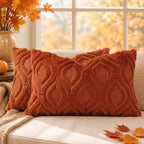 decorUhome Faux Fur Plush Soft Rust Throw Pillow Covers 12x20 Set of 2