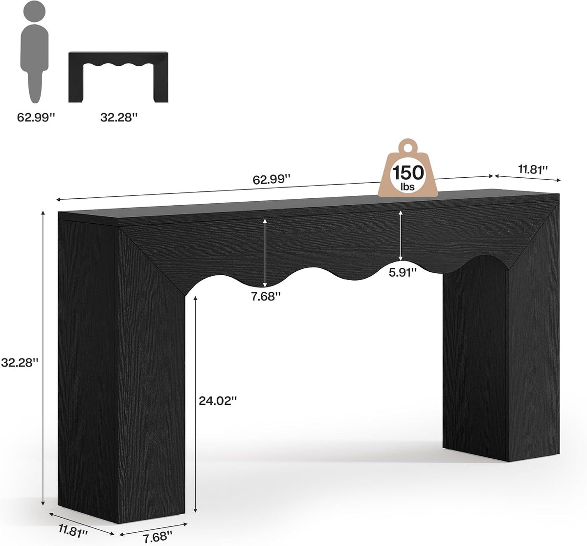 Tribesigns 63" Farmhouse Console Table with Wavy Edge