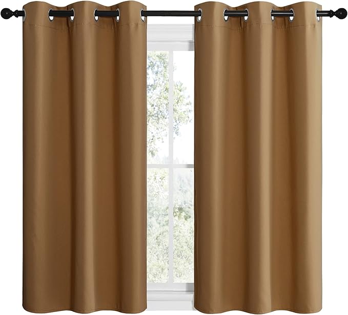 NICETOWN Gold Brown Sleek Blackout Curtains 48 inches Length - Image 2