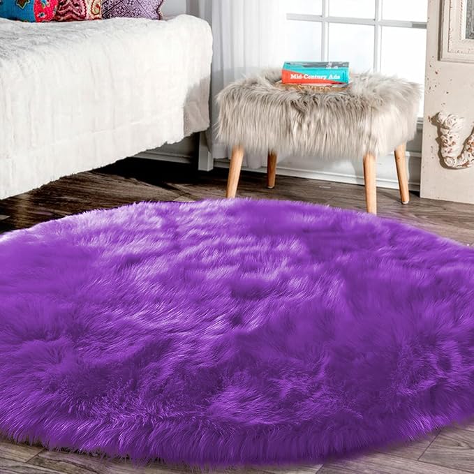Latepis Round Area Rugs 6ft Washable Fur Rugs - Image 2