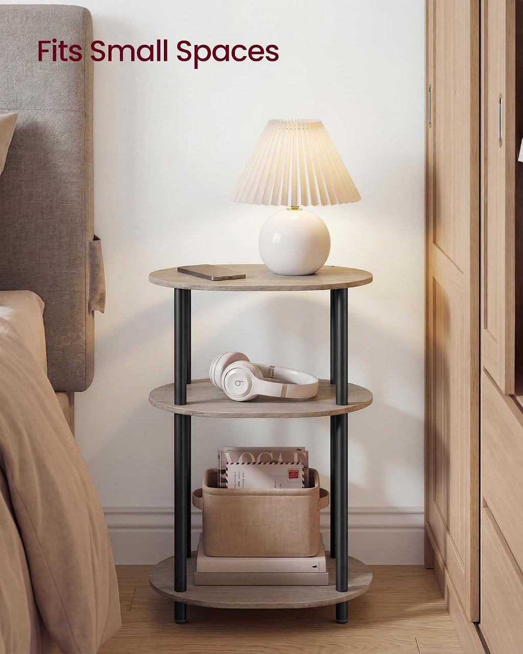 VASAGLE Side Table, Small End Table, Tall Nightstand, Steel Frame