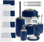 Clara Clark Bathroom Set - Navy Bathroom Accessories Set, 20PC Bathroom Accessory Set, Shower Curtain Set with Liner, Toothbrush Holder, Soap Dispenser, Soap Dish, Toilet Brush Holder, and Trash Can