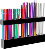 Malldii 9.5" Large Acrylic Straw Holder for Cabinet Door - Adjustable Reusable Straw Organizer Storage, Small Kitchen Accessories Container, Ultra Sticky Cupboard Door Mounted (Transparent)