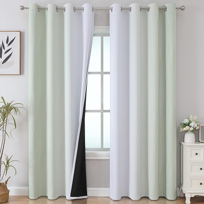 Estelar Textiler Sage Green and Greyish White Gradient Blackout Curtains by ESTELARTEXTILER