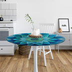 Pardick Teal Flower Round Fitted Tablecloth Mandala Floral Round Table Cover with Elastic Waterproof Wipeable Circle Outdoor Table Cloths for Party Patio Kitchen Decor Fit 40"-44" Tables Pad