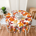 Fall Round Tablecloth 60 Inch Thanksgiving Harvest Autumn Pumpkin Fallen Leaves Maple Leaf Print Decorative Table Cloth Holiday Decorations Seasonal Decor for Home Kitchen Dining Room Picnic Party
