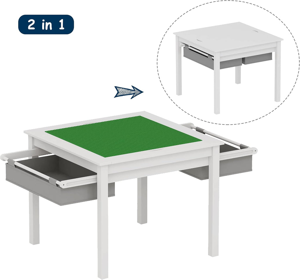 UTEX 2 in 1 Kids Construction Play Table with Drawers Compatible with Lego