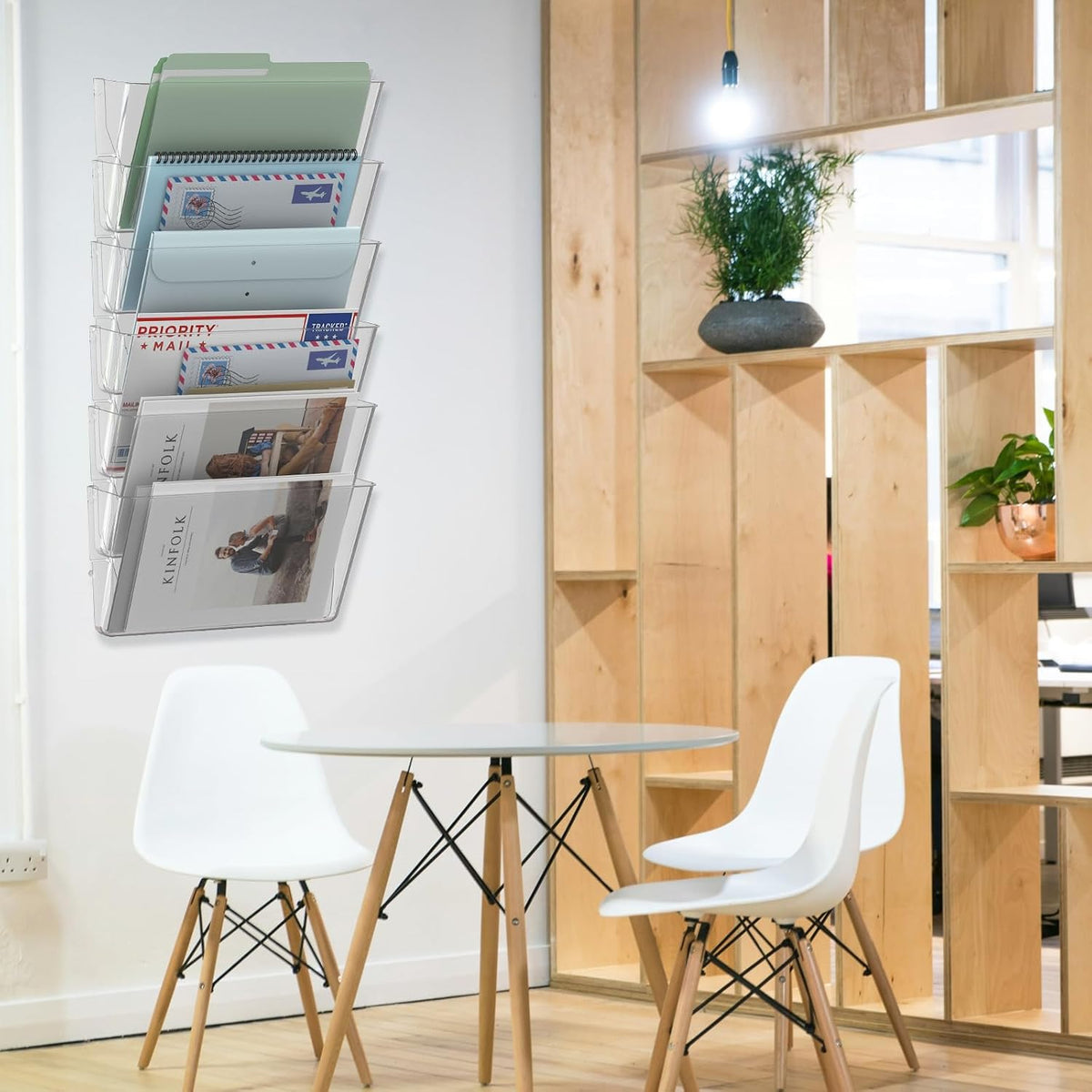MINDEPOT 6 Pockets Acrylic Wall File Organizer Clear File Holder for Office