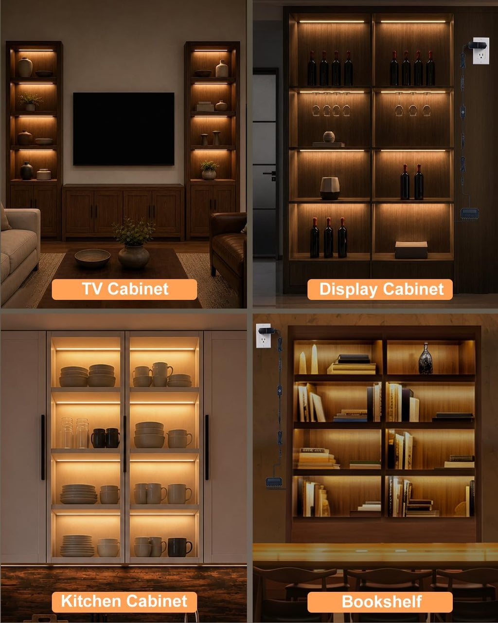 JUSJUBR Display Cabinet Lights, 8-Pack 12-Inch Dimmable Slim LED Light Bars