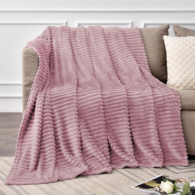 BEDELITE Fleece Throw Blanket for Couch – 3D Ribbed Jacquard Soft and Warm - Image 2