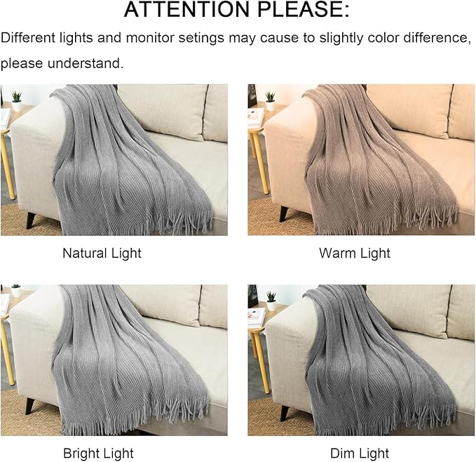 lifein Throw Blanket for Couch, Soft Boho Decor Bed Throw, Cozy Grey Knitted - Image 7