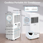 Coolblus 10000 BTU Portable Air Conditioners Cool Up to 450 Sq.Ft, 3-IN-1 Portable AC Unit with Remote Control/LED Display/Installation Kits & Screwdriver/24Hrs Timer for Home/Office, White-10000BTU