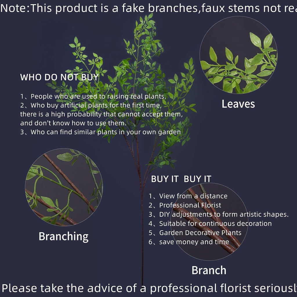 Melorca&Guilla Artificial Plants,2PCS 43.3" Green Nandina Faux Branches for Vase,Artificial Plants for Shop Garden Office Home Décor