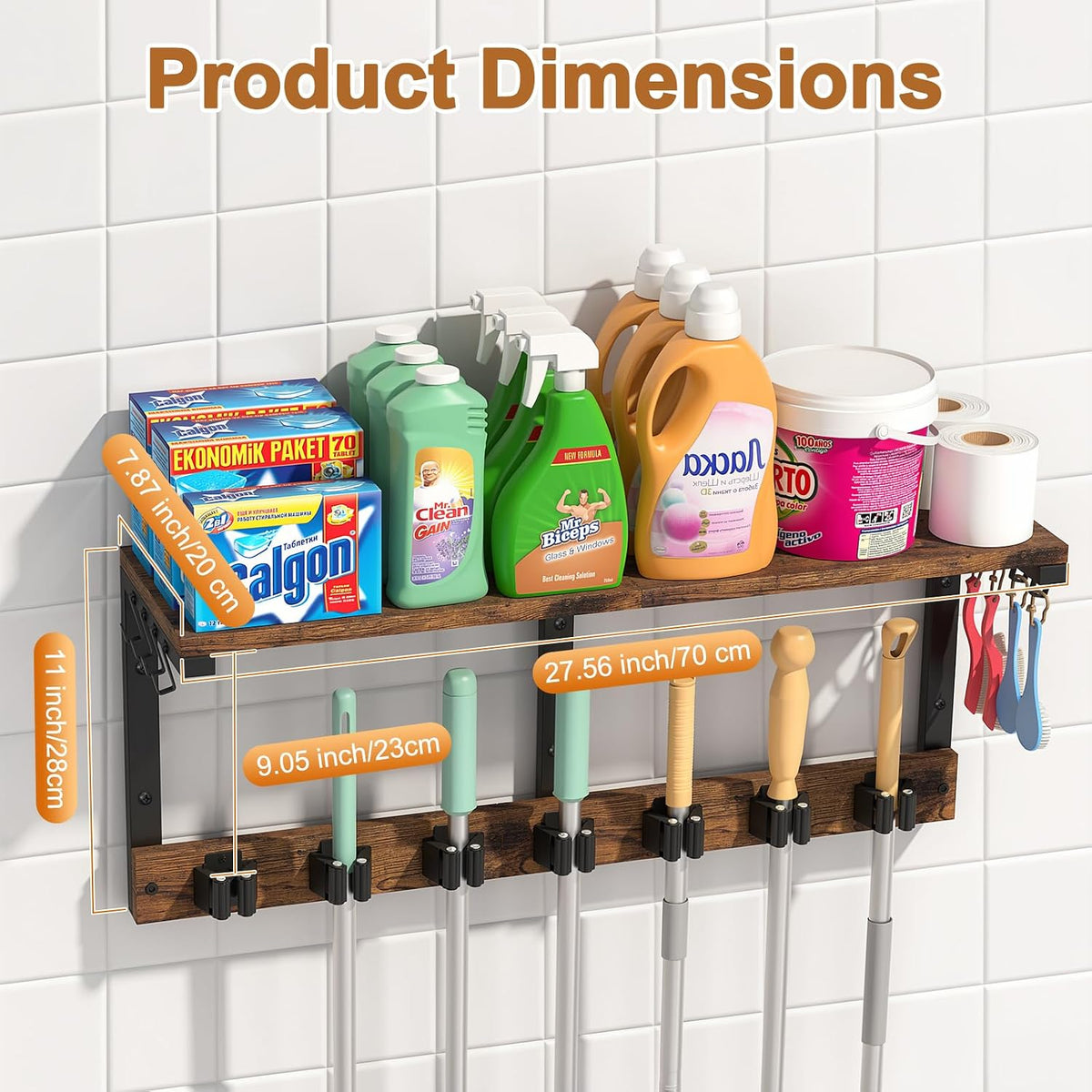 Housolution Wall Mount Broom Holder Hanger Laundry Room Storage Shelves
