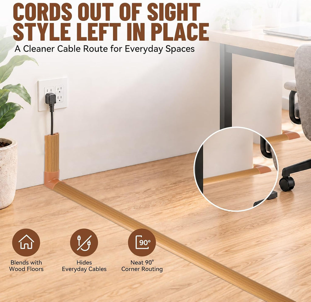 Floor Cord Cover Self Adhesive Cord Hider, Cable Management, Extension Strip Protector for Wires (Light Brown Wood Grain, 1.18" x 20')