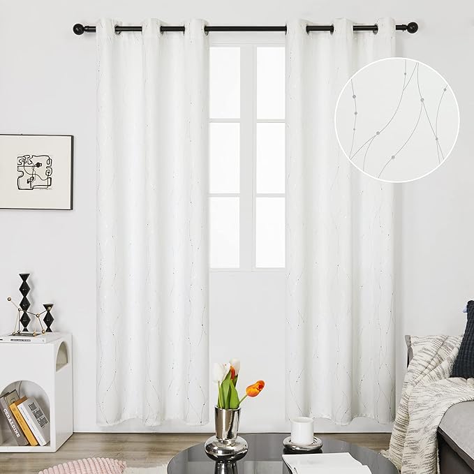 Deconovo White Curtains 95 Inches Long, Room Darkening Curtain, Thermal - Image 2