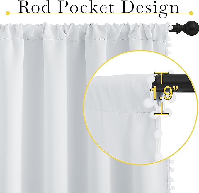 NICETOWN Pom Poms Trimming Blackout Curtains, Farmhouse Blackout Window - Image 3
