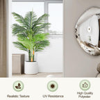 4ft Tall Triple Golden Cane Palm Artificial Tree Large Tropical Palm Tree UV Resistant Fake Plant in Pot for Indoor Outdoor Big House Living Room Outside Patio Office Home Decor 1Pack
