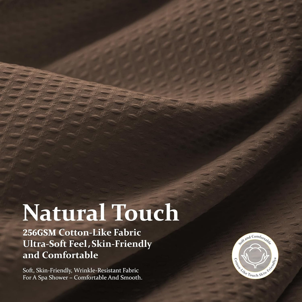 Dynamene Waffle Shower Curtain 256 GSM Heavy Duty Fabric 72"x72" Brown