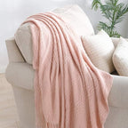 BOURINA Pink Throw Blanket 50x60 Inches Throw Textured Solid Soft Sofa Throw - Image 2