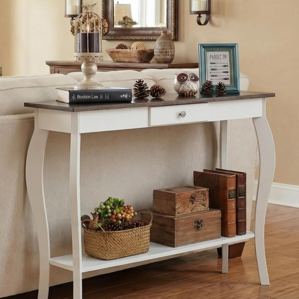 ChooChoo 39" Narrow Farmhouse Entryway Table with Drawer, Soft White