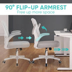 Office Chair, Ergonomic Desk Chair with Adjustable Lumbar Support and Flip up Armrest, Breathable Mesh Computer Chair for Home Office & Rolling Work Swivel Task Chairs