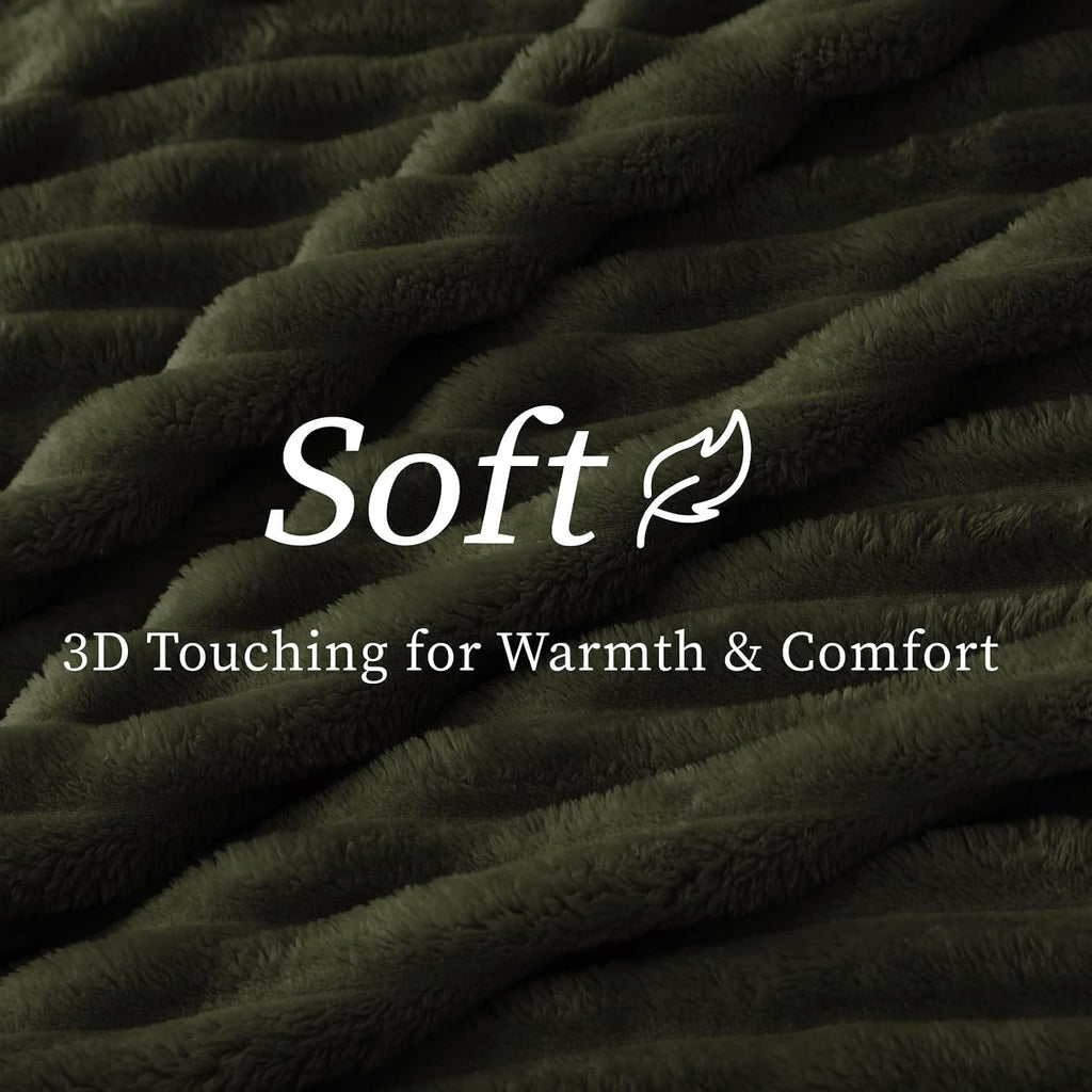BEDELITE Ribbed Olive Green Throw Blanket for Couch, 50"x60"
