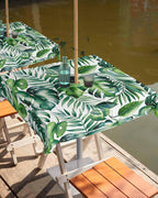 Green Tropical Palm Leaves Square Outdoor Tablecloth with Umbrella Hole and Zipper, Waterproof Summer Botanical Leaf Table Cloth Cover, Watercolor Plants Table Protector for Patio Party 54"x54"