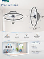 LEDIARY Ceiling Fans with Lights and Remote, 20'' Low Profile Ceiling Fan with Light, 3000-6000K Dimmable Fandelier Ceiling Fans, Modern Flush Mount Fan Light for Bedroom with 6 Wind Speeds-Sandy Gray