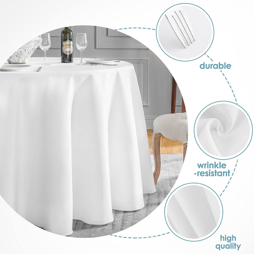 VidaFete Classic Series 10 Pack 120inch Round Polyester Table Cloth, White