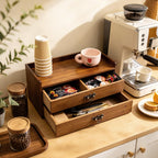 Desk Organizer Drawers Light Brown Vintage Wood Desktop Storage Box