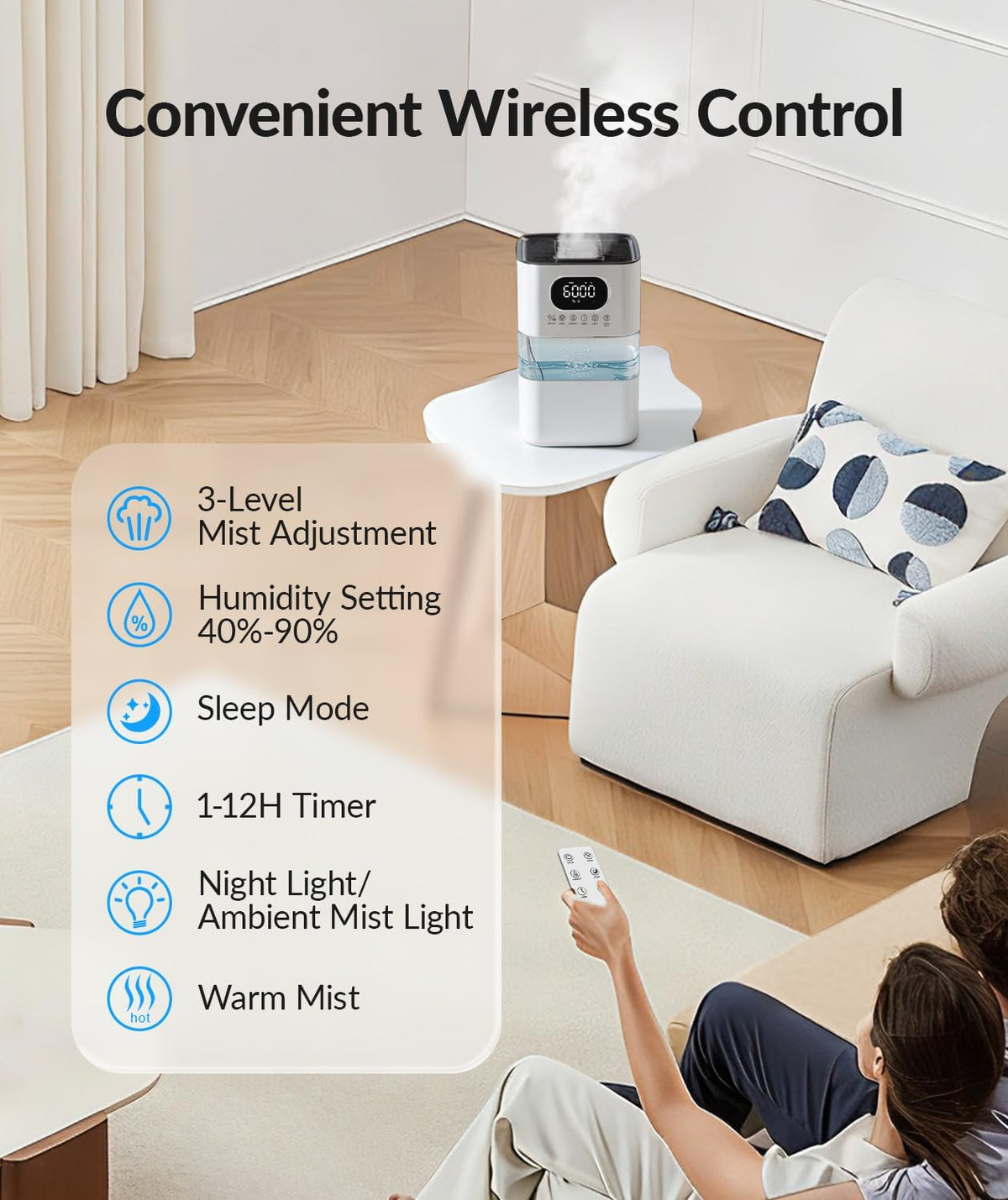 AreShark 2.2 Gal/8.5L Humidifier for Large Room with Warm & Cool Mist