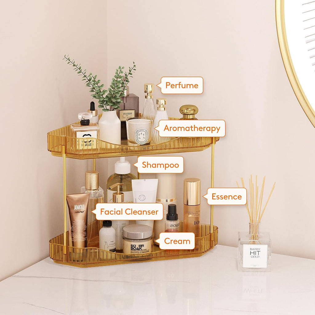 Lifewit 2 Tier Corner Bathroom Counter Organizers and Storage, Golden