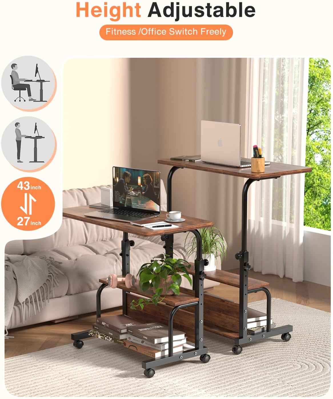 QZMDSM Portable Rolling Desk on Wheels