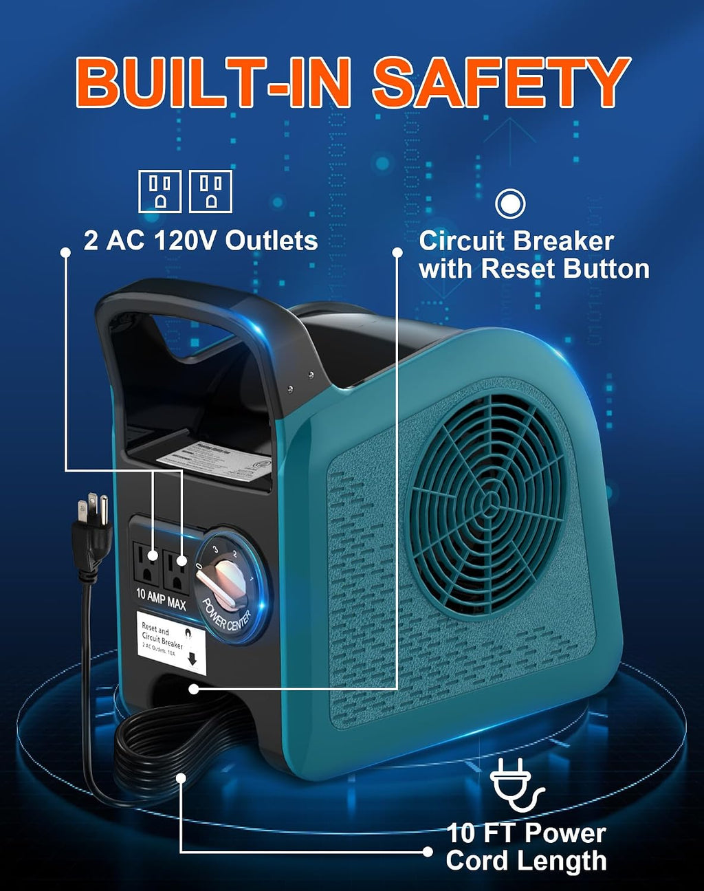 Air Mover Blower Fan - Carpet Dryer for Cooling, Drying and Ventilating, 355CFM Powerful Floor Fans for Home and Garage with 3 Speeds, High Velocity Utility Fan with 2 Outlets, 130W, Blue