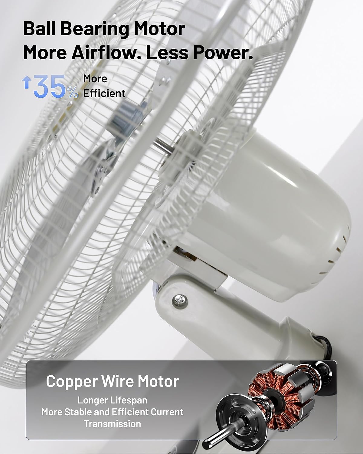 iLiving Glow Oscillating Wall Mount Fan with Adjustable Tilt, 18-inch, 3 Speed, Metal Grille and Blade, 90 Degree Oscillation, Airflow 1650CFM, Ideal for Home, Bedroom, Gym & Office, Greenhouse