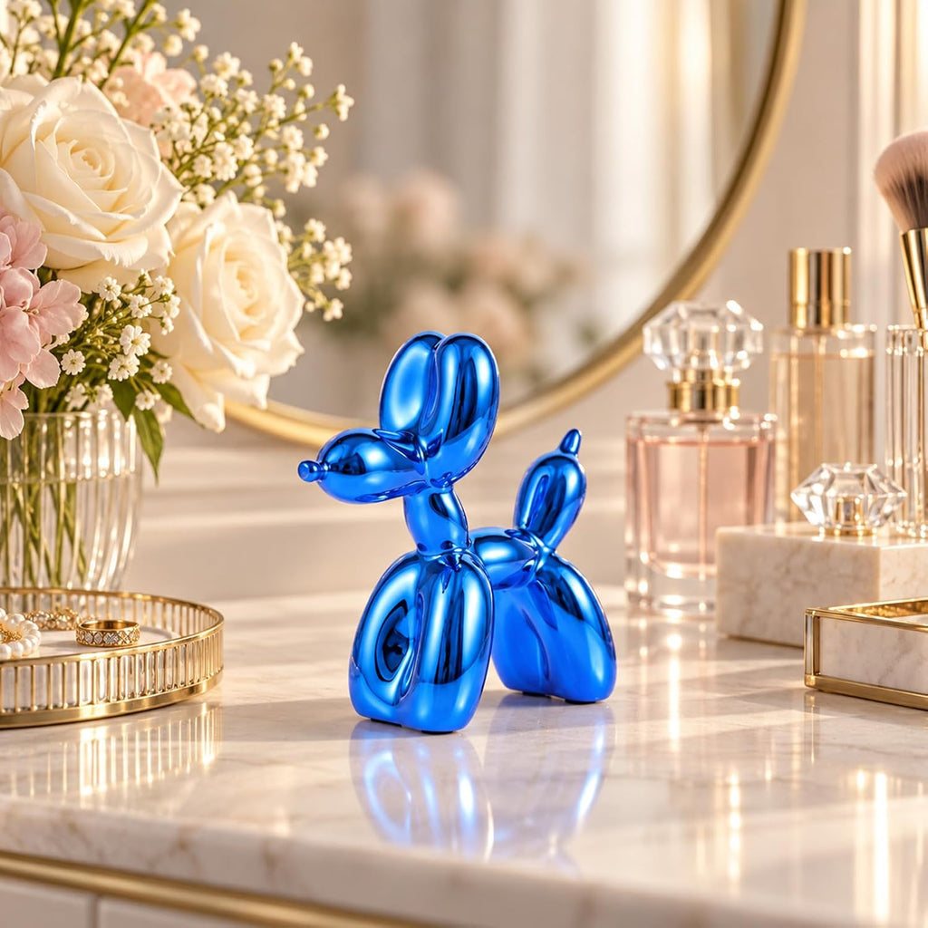 Blue Balloon Dog Decor,Balloon Animal Decor,Shelf Decor Preppy Room Decor,Cute Statue Home Decor, Bedroom Modern Sculpture Desk Decor,Office Gold Decorations Small Figurines