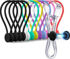 COOLMI Magnetic Cable Ties 12 Pack, 6.88 Inch Reusable Silicone Cord Organizer Wraps, Magnetic Cable Straps for Charging Cords, USB Cables, Earbuds, Travel, Black & Assorted