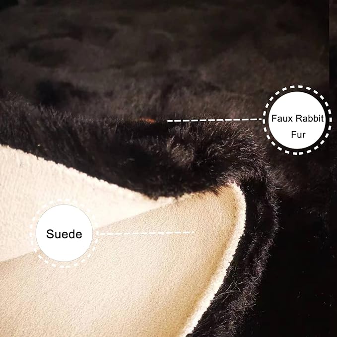 Ghouse Soft Faux Sheepskin Fur Rug 2x4 Black Fluffy Bedside Rugs Plush Rug Shag - Image 2
