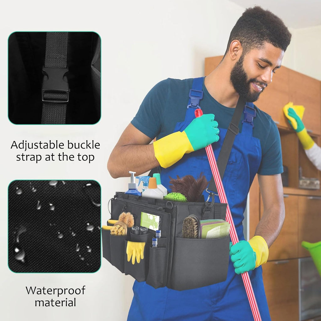 Cleaning Caddy Bag,Cleaning Caddy with Handle for Housekeepers,Black Square