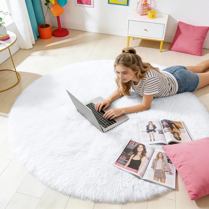 OLANLY White Round Rugs for Bedroom - Image 6