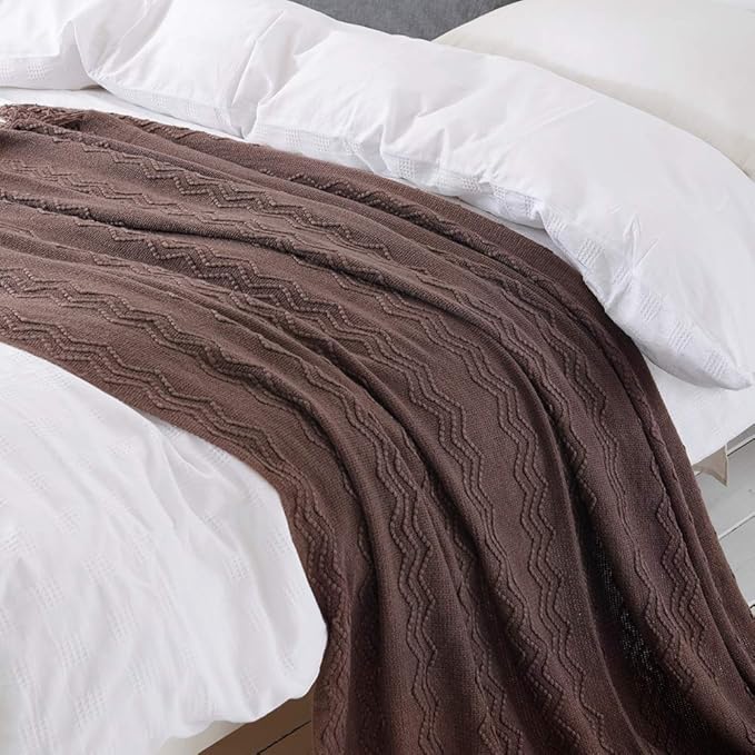BOURINA Brown Throw Blanket 50x60 Inches Throw Textured Solid Soft Sofa Couch - Image 4