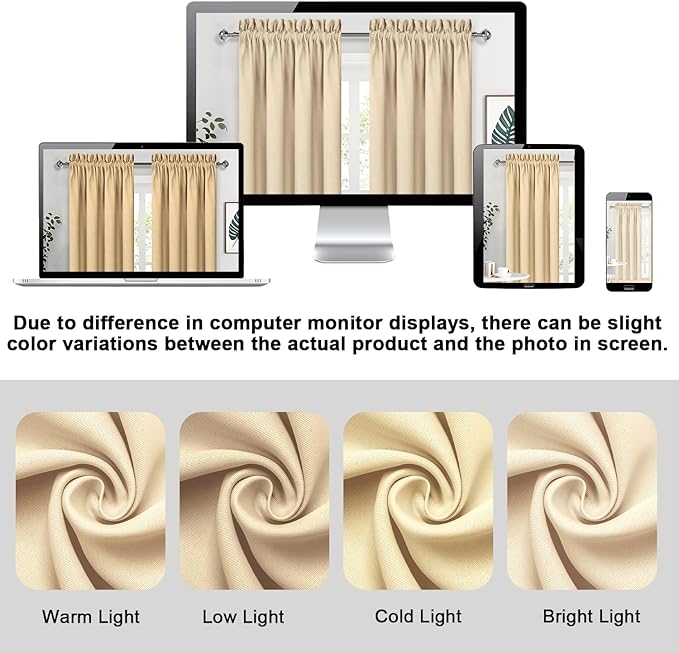 DWCN Beige Short Room Darkening Curtains - Image 2